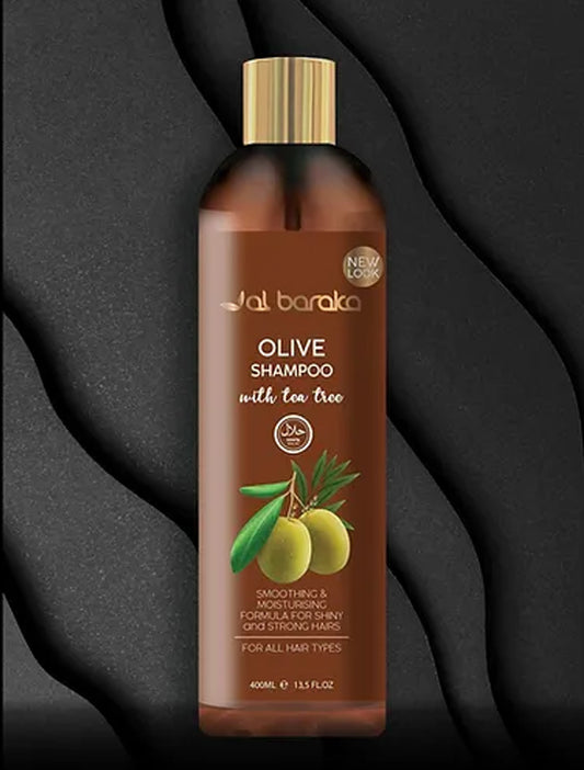 Olive with Tea Tree Shampoo Halal Al Baraka Shampoo 400 ml for All Hair Type