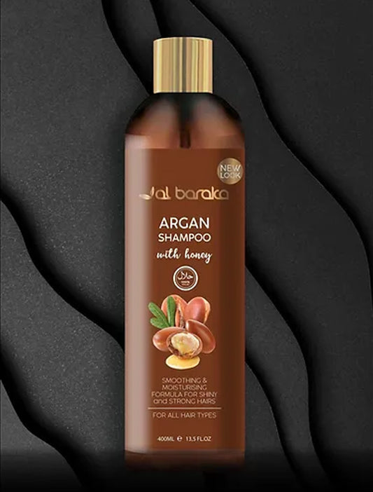 Argan Shampoo with Honey Halal Al Baraka Shampoo 400 ml for All Hair Type